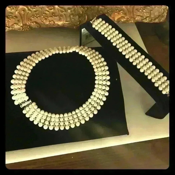 Handmade white pearl choker & bracelet - Picture 1 of 7